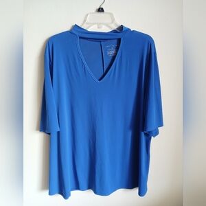 Boutique Tunic Size 1X Blue Top Short Sleeves Keyhole Neck